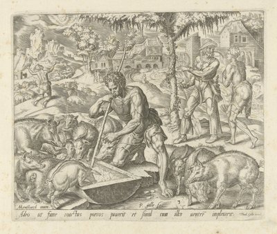 De verloren zoon als varkenshoeder door Philips Galle