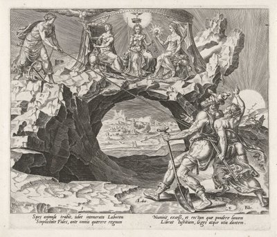 Geloof en hoop brengen de arbeider tot godsvrucht door Philips Galle