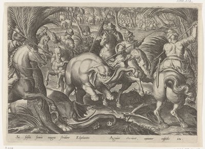 Jacht op olifanten (Jachttaferelen) door Philips Galle