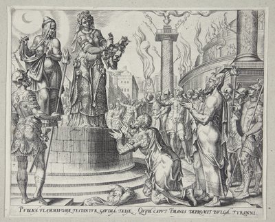 Judith toont het hoofd van Holofernes aan de mensen van Bethulia door Philips Galle