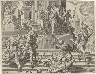 Koning Josia laat de tempel van Baäl verwoesten door Philips Galle