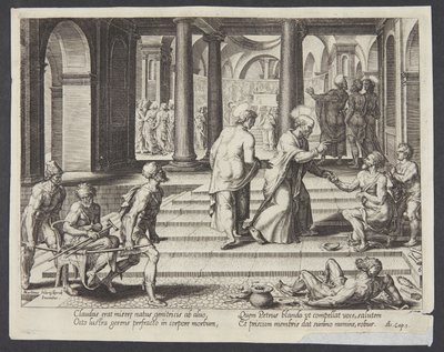 St. Petrus geneest de lamme bij de mooie poort door Philips Galle