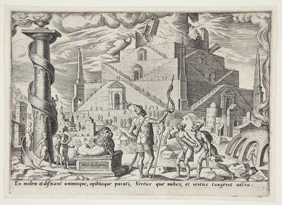 De toren van Babel door Philips Galle