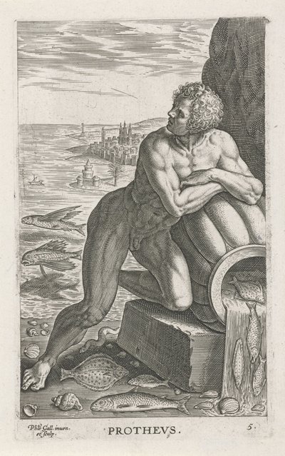 Zeegod Protheus door Philips Galle