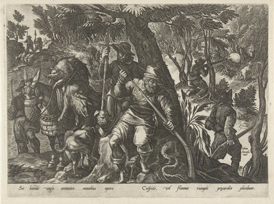 Zwijnenjacht met geweren door Philips Galle