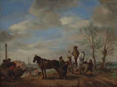Een man en een vrouw te paard, ca. 1653-54 door Philips Wouwerman