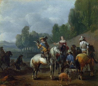 Een valkenjachtpartij door Philips Wouwermans or Wouwerman