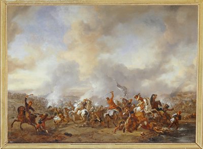 Een groot gevecht van ruiters en infanteristen ... door Philips Wouwermans or Wouwerman