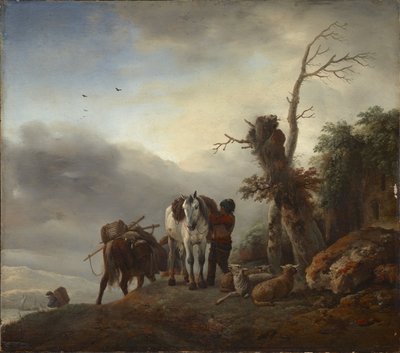 Landschap met Pakpaarden, door Wouwerman (Wouwermans), Philips (1619-1668). Olie op hout, ca. 1647-1648. Afmeting: 36,3x41,2 cm. Muzeul National Brukenthal, Sibiu door Philips Wouwermans or Wouwerman
