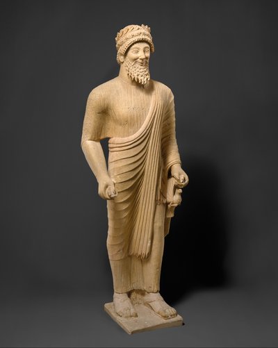 Kalkstenen standbeeld van een bebaarde man met votiefoffers, c.475-450 v.Chr. (kalksteen) door Phoenician Phoenician