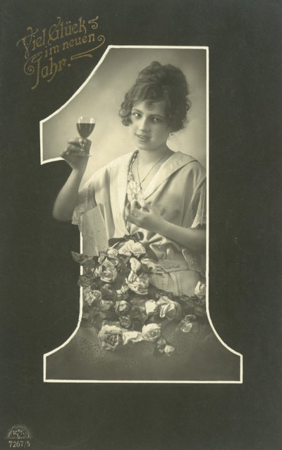 Nieuwjaarskaart met een meisje dat een toast uitbrengt door Photographer German