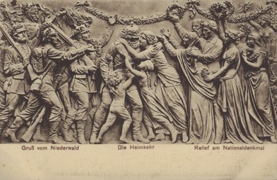 De thuiskomst, reliëf op het Nationaldenkmal, monument ter herdenking van de eenwording van Duitsland, Rudesheim am Rhein, Hessen door Photographer German
