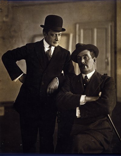 De componist Giacomo Puccini (1858-1924) en de muziekuitgever Tito Ricordi II (1865-1933). door Photographer Italian