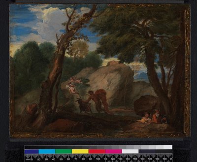 Landschap met mythologische figuren door Pier Francesco Mola