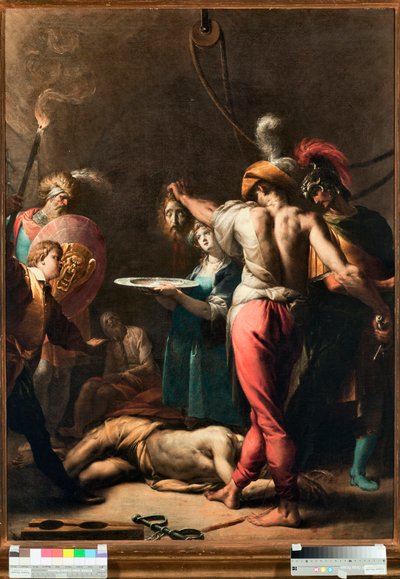 De Onthoofding van Johannes de Doper. Het hoofd van de heilige wordt op een plateau geplaatst - Schilderij door Pier Francesco Mazzuchelli, genaamd il Morazzone (1573-1626) Musei di Strada Nuova Genes (inv n PB 2813) door Pier Francesco Morazzone