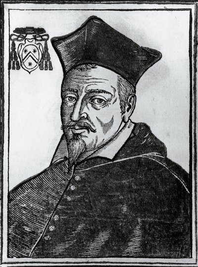 Portret van Pierre de Berulle (1575-1629), Franse katholieke theoloog en kardinaal, prent door Blaise Nicolas Le Sueur