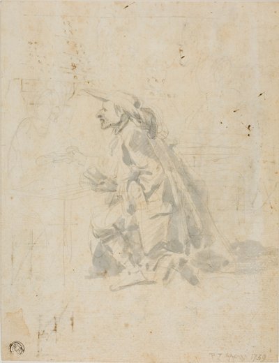 Geknielde man die een andere figuur nadert door Pier Leone Ghezzi