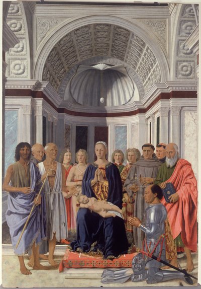 Madonna en Kind en Heiligen, Engelen en Frederik van Montefeltro door Piero dellaFrancesca