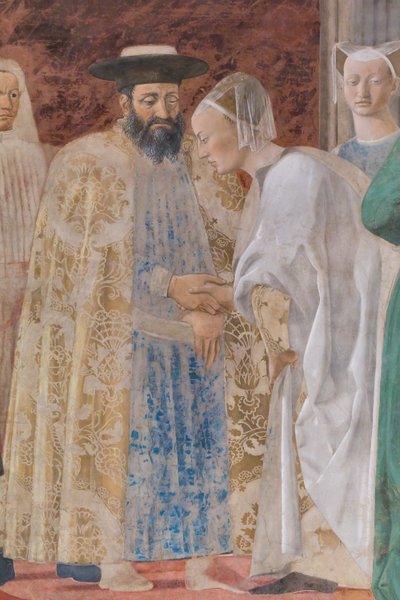 Aanbidding van het kruis en ontmoeting tussen Salomo en de koningin van Sheba (detail) door Piero della Francesca
