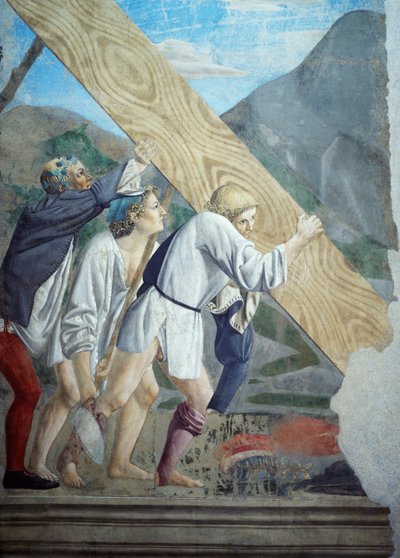 Detail uit de Legende van het Ware Kruis met het transport van het Heilige Hout door Piero della Francesca