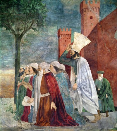 Heraclius c.575-641 Herstelt het Kruis in Jeruzalem, uit de Legende van het Ware Kruis cyclus (detail) door Piero della Francesca