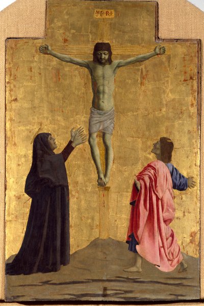 Polyptiek van Barmhartigheid: de Maagd van Barmhartigheid, omringd door heiligen (detail) door Piero della Francesca
