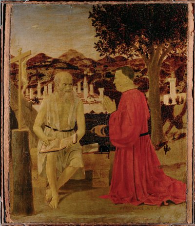 Hiëronymus en een toegewijde (schilderij op hout) door Piero della Francesca
