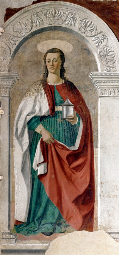 Sint Maria Magdalena (fresco) (circa 1460) (190x180 cm) Arezzo, kathedraal door Piero della Francesca