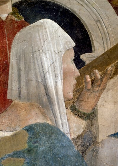 De Legende van het Ware Kruis, de Verificatie van het Kruis, de Koningin van Sheba Kust het Kruis (detail) door Piero della Francesca