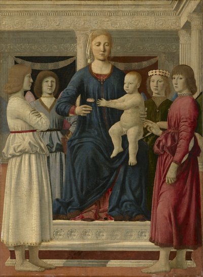 Maagd en kind op de troon met vier engelen door Piero della Francesca