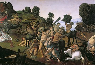 Het gevecht tussen de Lapithen en de Centauren, (detail van Centauren die de Lapithen aanvallen) ca. 1490s door Piero di Cosimo
