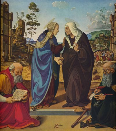 De Visitatie met Heiligen Nicolaas en Antonius Abt, c1489-1490 door Piero di Cosimo