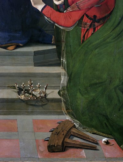 Maagd en Kind op de troon omringd door heiligen, detail door Piero di Cosimo