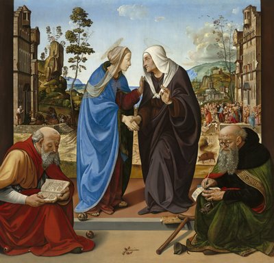 Visitatie met St. Nicolaas en St. Antonius Abt, c.1490 door Piero di Cosimo