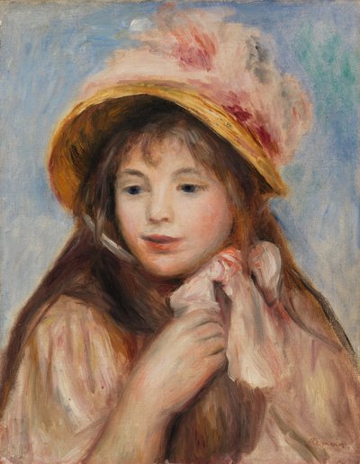 Meisje met roze hoed door Pierre-Auguste Renoir
