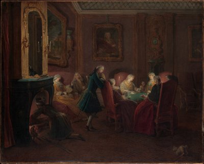 Kaartspelers in een tekenkamer door Pierre Louis the Younger Dumesnil
