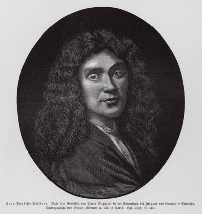 Moliere, Frans toneelschrijver en acteur (gravure) door Pierre (after) Mignard