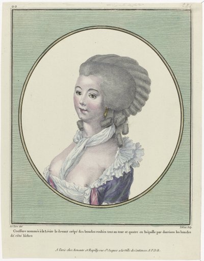 Gallerie des Modes et Costumes Français, 1781, oo 221 : Coeffure nommée à la Levit (...) door Pierre Adrien Le Beau