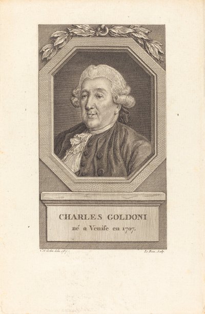 Charles Goldoni door Pierre Adrien Le Beau after Charles Nicolas Cochin II