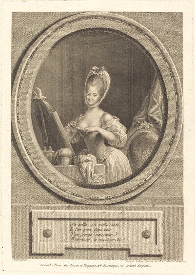 Haar taille is betoverend door Pierre Adrien Le Beau after Pierre Antoine Baudouin