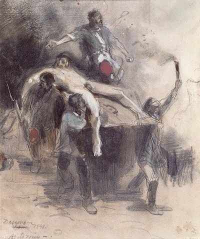 Mannen die een lijk wegdragen, 23 februari 1848 door Pierre Andrieu
