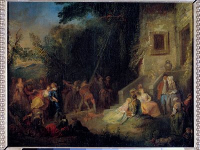 Mei planten, een traditionele feestdag die bestond uit het planten van een boom in mei door Pierre Antoine (attr. to) Quillard
