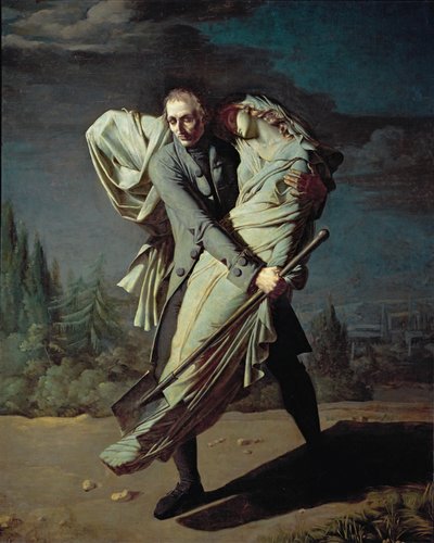 Jong en zijn dochter ... (olieverf op doek) door Pierre Antoine Augustin Vafflard