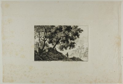 Landschap met man die staf draagt door Pierre Antoine Mongin