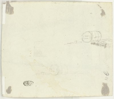 Schetsen van een vat en andere objecten door Pierre Antoine Mongin