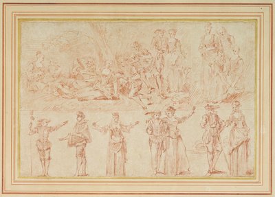 Twee fêtes galantes en studies van enkele figuren en paren door Pierre Antoine Quillard