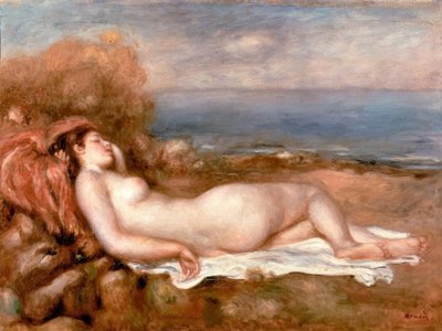 Liggende badende aan de zee door Pierre Auguste Renoir