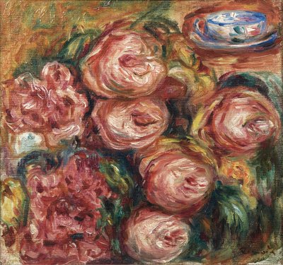 Compositie met rozen en een kopje thee door Pierre Auguste Renoir