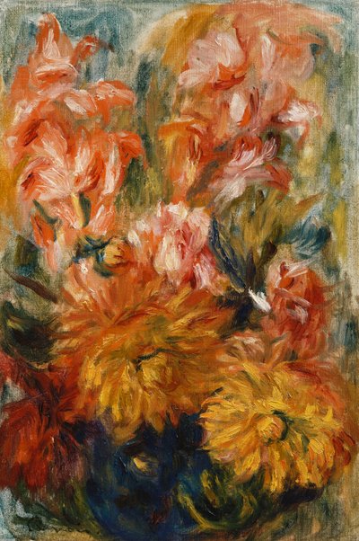 Gladiolen in een blauwe vaas; Glaïeuls dans un Vase Bleu door Pierre Auguste Renoir