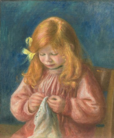 Jean Renoir aan het naaien, 1899-1900 door Pierre Auguste Renoir